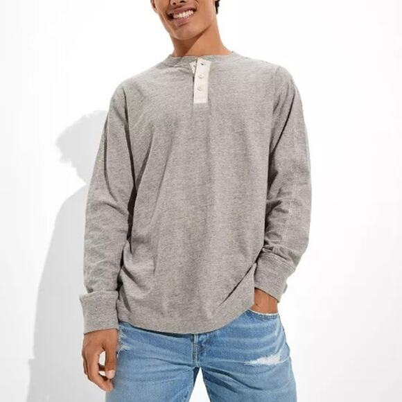 NWT American Eagle AE Super Soft Slub Henley T-Shirt Heather Gray Mens Size XL - Picture 1 of 14